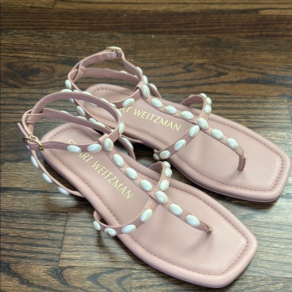Stuart Weitzman Nude Sandals T-Strap Design - Picture 3 of 6